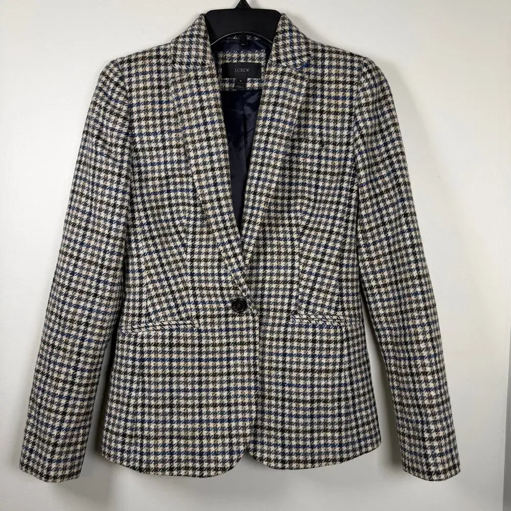 J Crew Campbell Blazer Houndstooth Moon Wool Elbow Patches Academia Equestrian